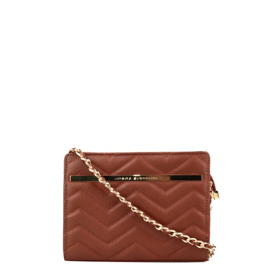 Bolsa Couro Jorge Bischoff Clutch Alça Corrente Matelassê Feminina - Caramelo
