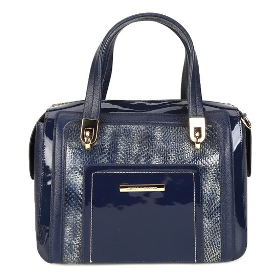 Bolsa Couro Jorge Bischoff Shopper Quadrada Recortes Feminina - Marinho