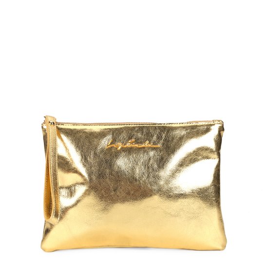 Bolsa Couro Luiza Barcelos Clutch Metalizada Logo Feminina - Dourado