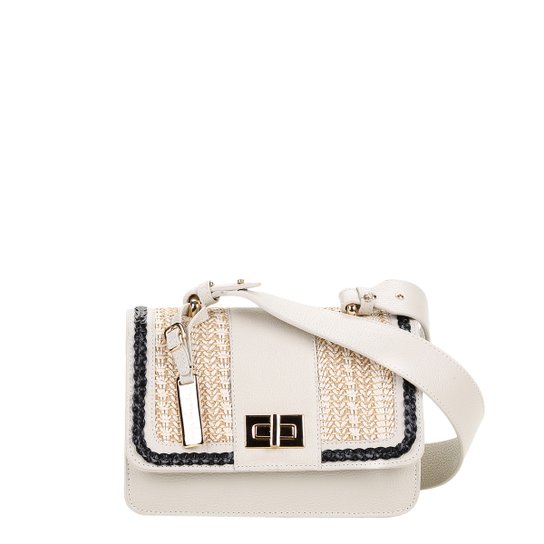 Bolsa Couro Luiza Barcelos Flap Riviera Viena Cape Feminina - Bege+Off White