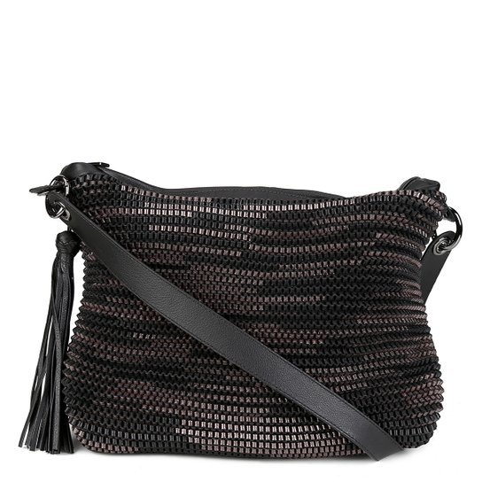 Bolsa Couro Luz da Lua Canoa Crochê Barbicacho Feminina - Preto