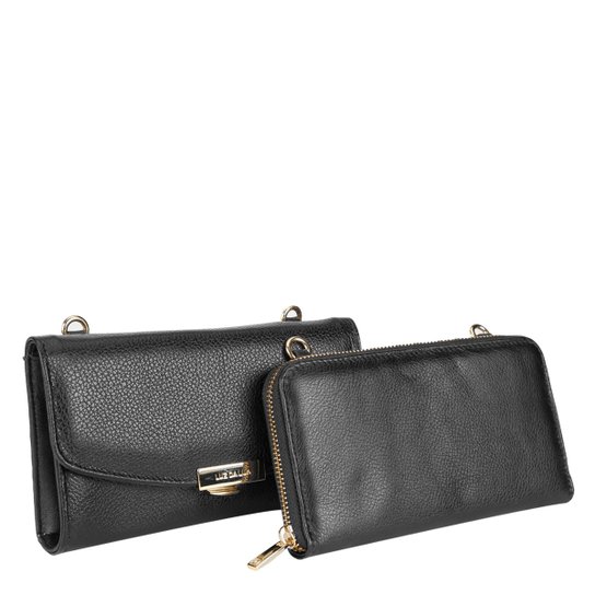 Bolsa Couro Luz da Lua Clutch Transversal 2 em 1 Feminina - Preto