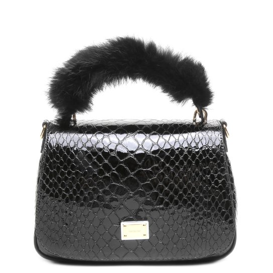 Bolsa Couro Luz da Lua Flap Transversal Croco Feminina - Preto
