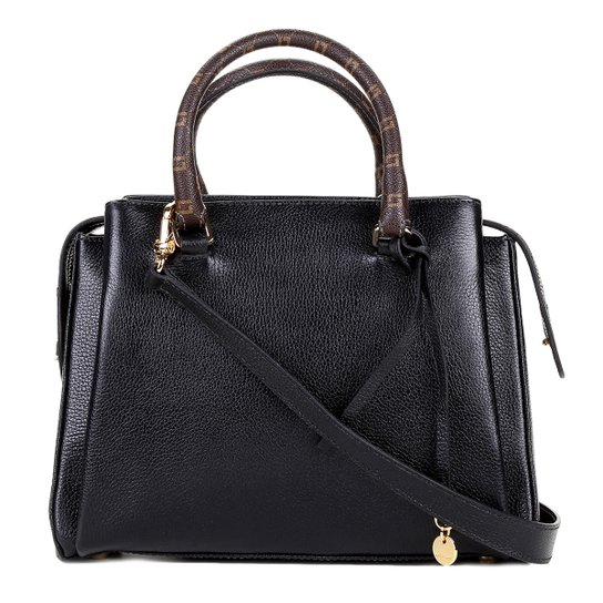 Bolsa Couro Luz da Lua Handbag Monograma Feminina - Preto