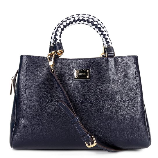 Bolsa Couro Luz da Lua Handbag Plaquinha Feminina - Marinho
