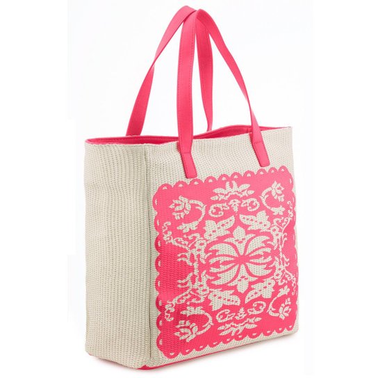 Bolsa de Praia Manly em Palha Arabescos Feminina - Pink