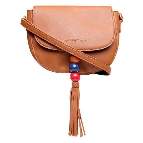 Bolsa Fellipe Krein Flap Barbicacho Tiracolo Feminina - Caramelo