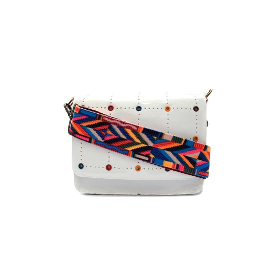 Bolsa Feminina Transversal Verniz Maria Milão Metais - Branco