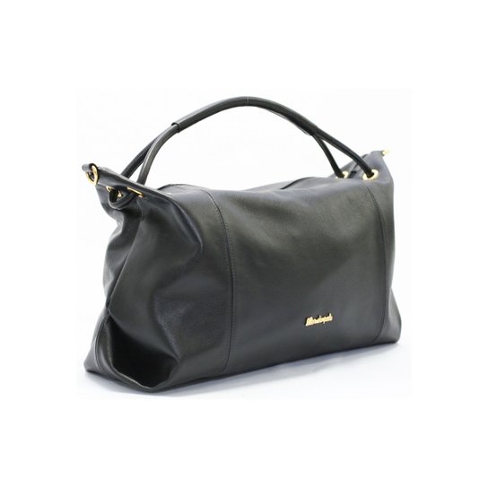 Bolsa Flor da Pele Couro Legítimo Ombro Com Alça Regulável Grande - Preto