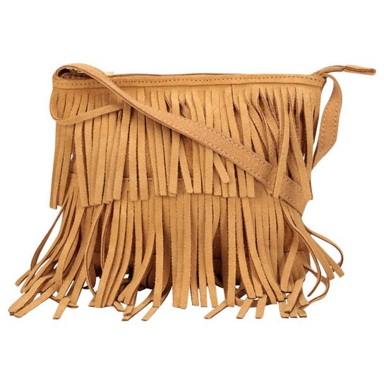 Bolsa Heloisa Medeiros Transversal c/ Franjas - Caramelo
