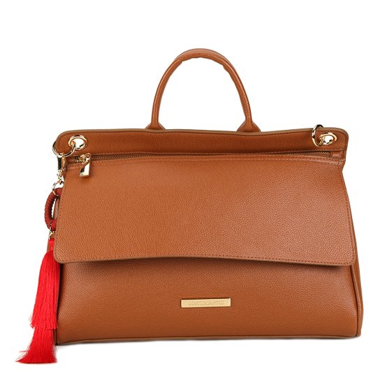 Bolsa Loucos e Santos Handbag Alça Gorgurão Chaveiro Tassel Feminina - Caramelo
