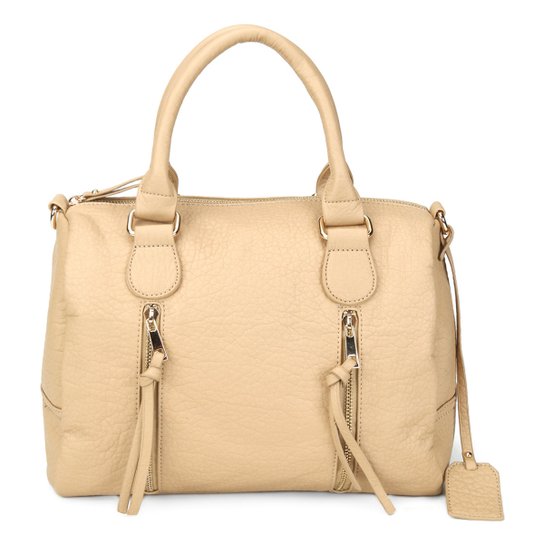 Bolsa Shoestock Baú Alça Dupla Detalhes Zíperes - Bege