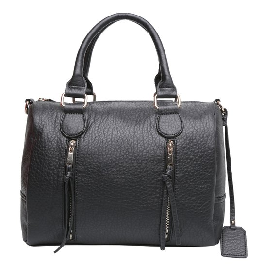 Bolsa Shoestock Baú Alça Dupla Detalhes Zíperes - Preto