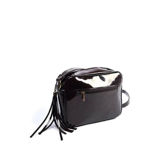 Bolsa Tiracolo Feminina Metais Dourados Maria Milão Verniz - Café