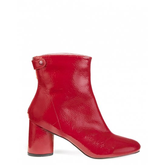 Bota Amaro Couro Cano Curto Verniz - Vermelho