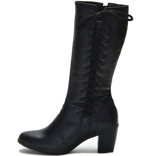 Bota Atron Shoes Trançada Cadarço - Preto