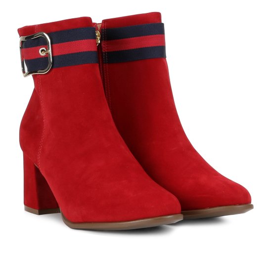 Bota Cano Curto Bebecê Salto Grosso Gorgurão Feminina - Vermelho