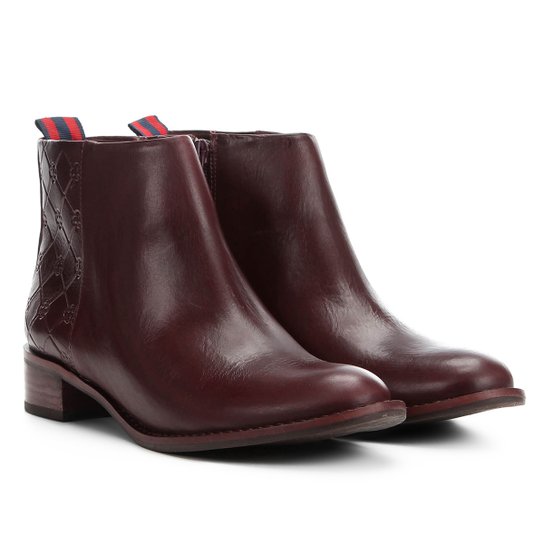 Bota Cano Curto Couro Capodarte Monograma Lateral Feminina - Café