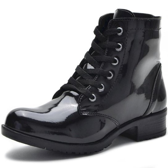 Bota Cano Curto CR Shoes Verniz Feminina - Preto