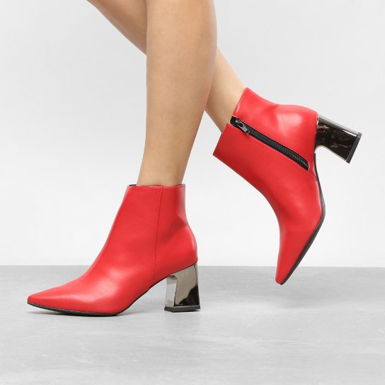 Bota Cano Curto Drezzup Salto Cromado Feminina - Vermelho