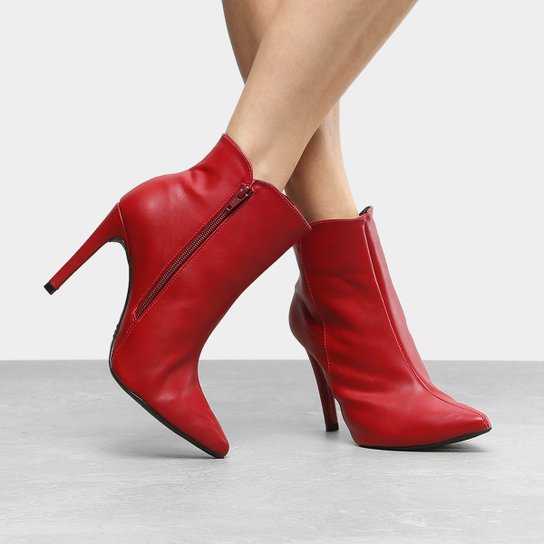 Bota Cano Curto Mixage Salto Fino Feminina - Vermelho