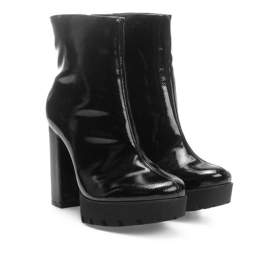 Bota Cano Curto Mixage Salto Grosso Tratorada Verniz - Preto