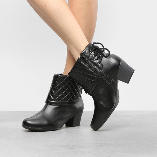 Bota Cano Curto Modare Matelassê Amarração Feminina - Preto