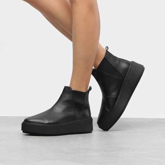 Bota Cano Curto Petite Jolie Caixa Alto Elástico Lateral Feminina - Preto