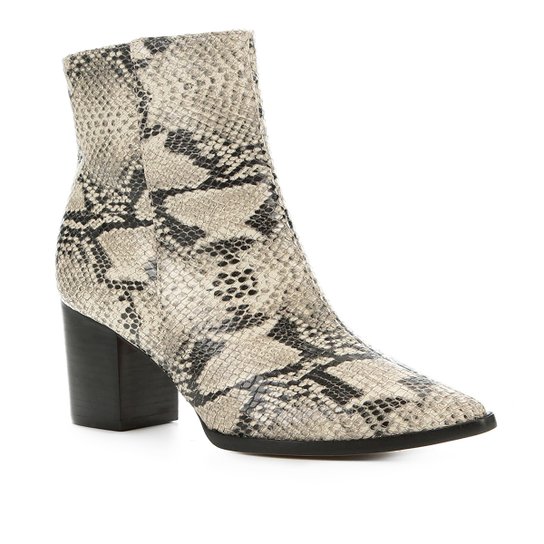 Bota Cano Curto Shoestock Salto Bloco Snake Feminina - Bege