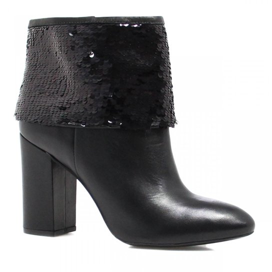 Bota Cano Curto Zariff Shoes Ankle Boot Lantejoulas Feminina - Preto