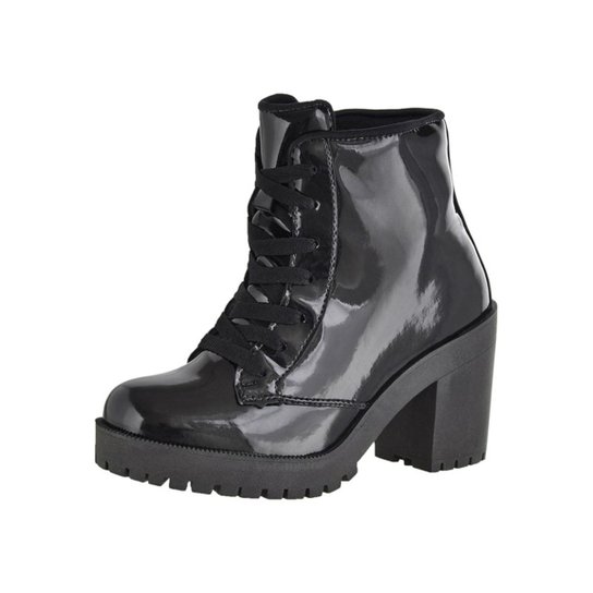 Bota Coturno CR Shoes Verniz Feminina - Preto