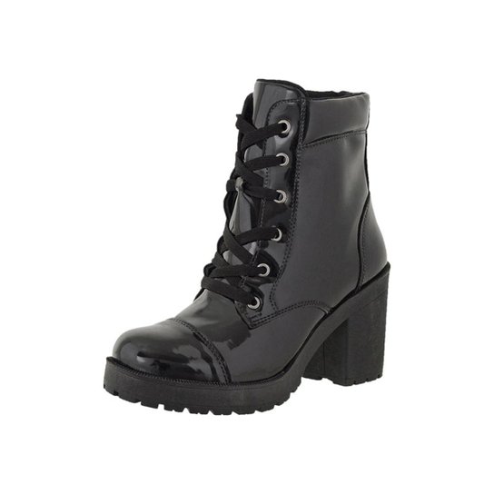 Bota Coturno CR Shoes Verniz Feminina - Preto