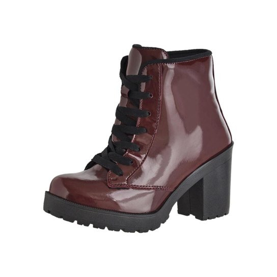 Bota Coturno CR Shoes Verniz Feminina - Vinho