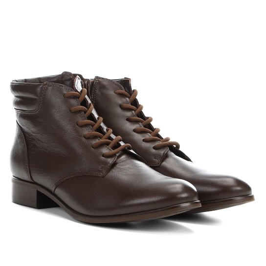 Bota Coturno Shoestock Couro Feminina - Café