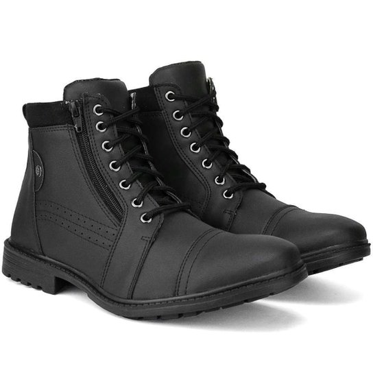 Bota Coturno Zíper SapatoFran Perfuros Masculino - Preto