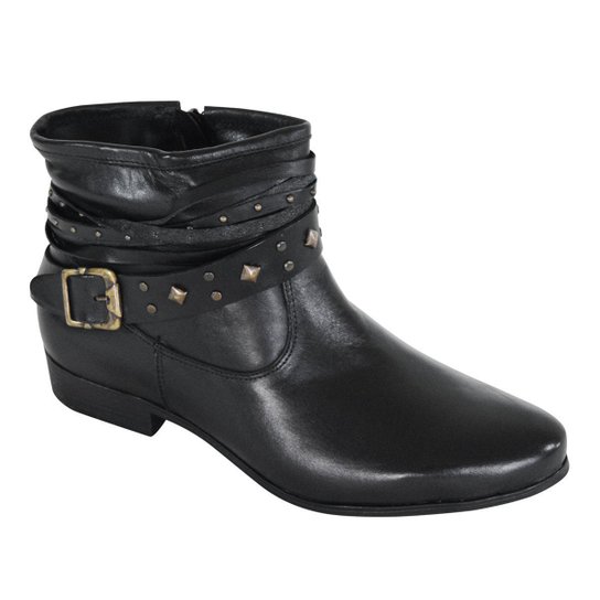 Bota Couro Amyah Boho Biker Feminino - Preto