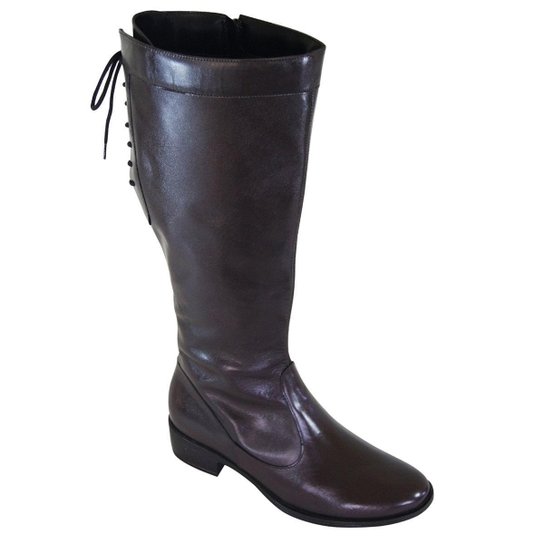 Bota Couro Amyah Montaria Cadarço Feminino - Café