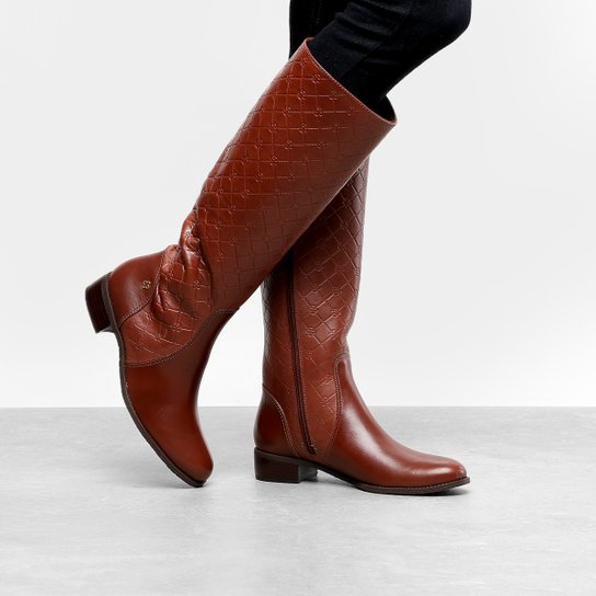 Bota Couro Cano Alto Capodarte Montaria Monograma Feminina - Marrom