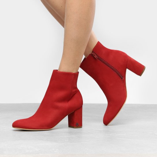 Bota Couro Cano Curto Capodarte Salto Médio Feminina - Vermelho