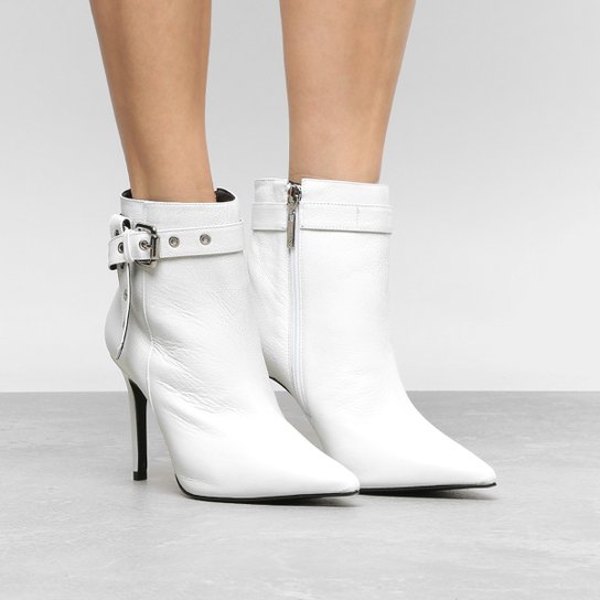 Bota Couro Cano Curto Colcci Salto Alto Feminina - Branco