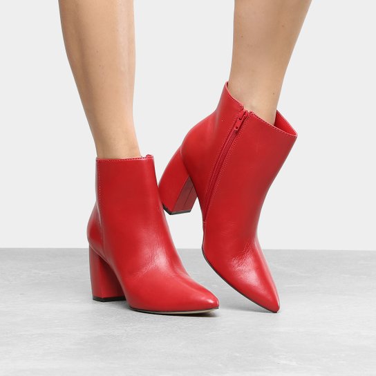 Bota Couro Cano Curto Dumond Bico Fino Feminina - Vermelho