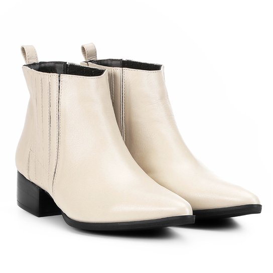 Bota Couro Cano Curto Jorge Alex com Elástico Lateral Feminina - Off White