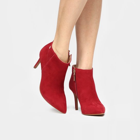 Bota Couro Cano Curto Loucos & Santos Bico Fino Feminina - Vermelho