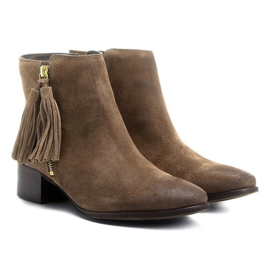 Bota Couro Cano Curto Shoestock Barbicacho Feminino - Caramelo