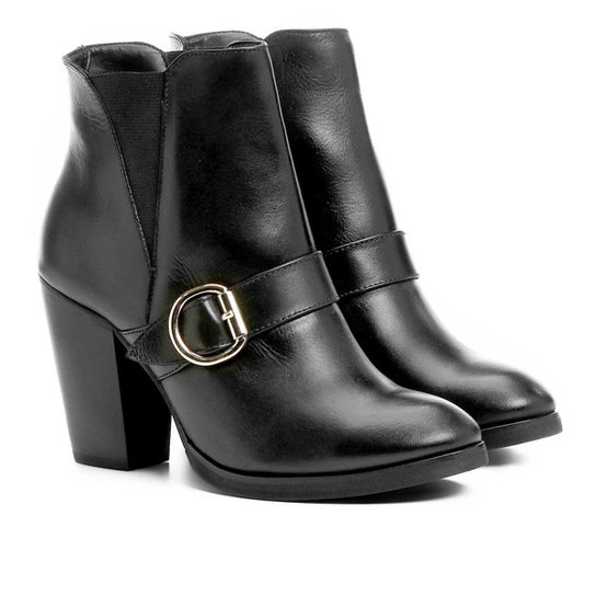 Bota Couro Cano Curto Shoestock Fivela Feminina - Preto