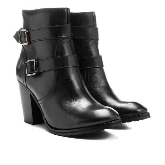 Bota Couro Cano Curto Shoestock Fivelas - Preto