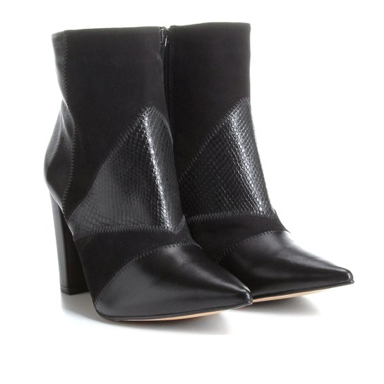 Bota Couro Cano Curto Shoestock Patchwork Feminina - Preto