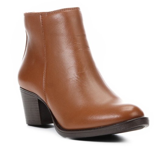 Bota Couro Cano Curto Shoestock Salto Confort Feminina - Caramelo