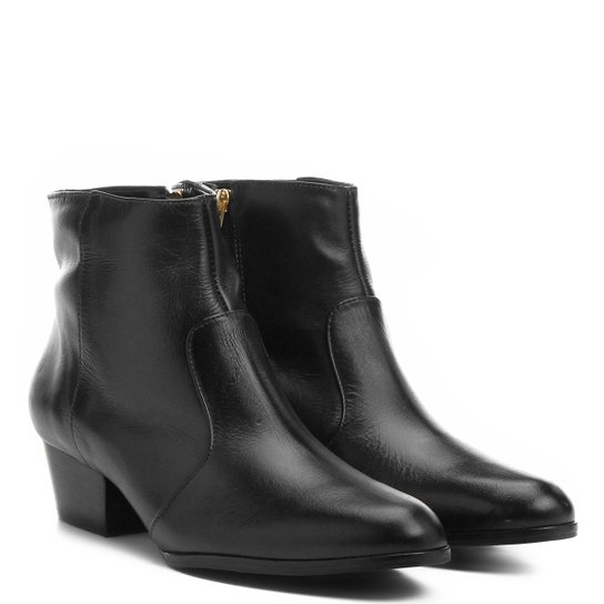 Bota Couro Cano Curto Shoestock - Preto