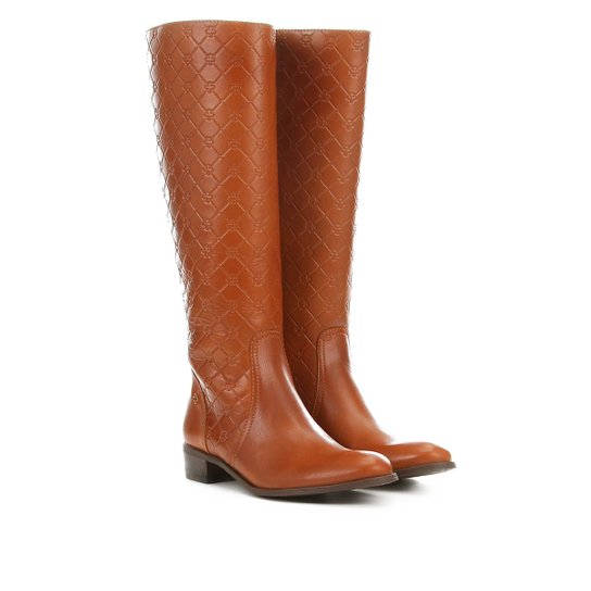 Bota Couro Capodarte Montaria Monograma Feminina - Caramelo